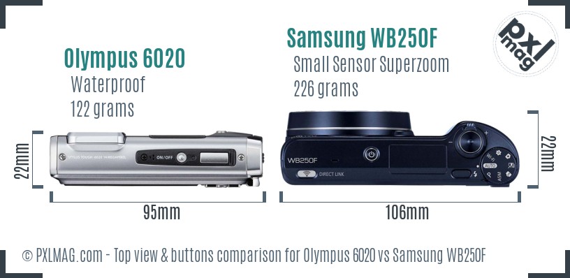 Olympus 6020 vs Samsung WB250F top view buttons comparison