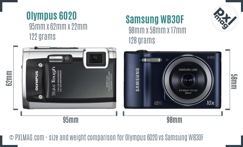 Olympus 6020 vs Samsung WB30F size comparison