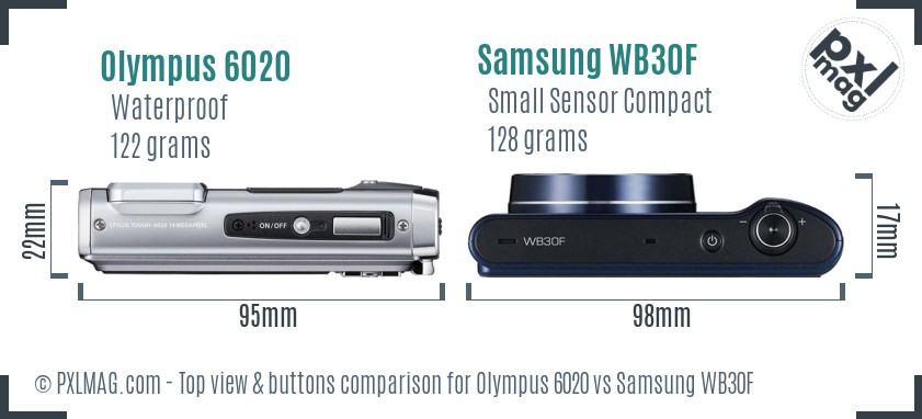 Olympus 6020 vs Samsung WB30F top view buttons comparison