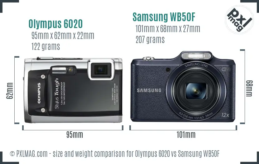 Olympus 6020 vs Samsung WB50F size comparison
