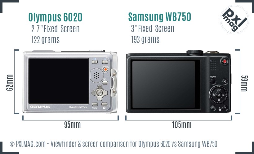 Olympus 6020 vs Samsung WB750 Screen and Viewfinder comparison