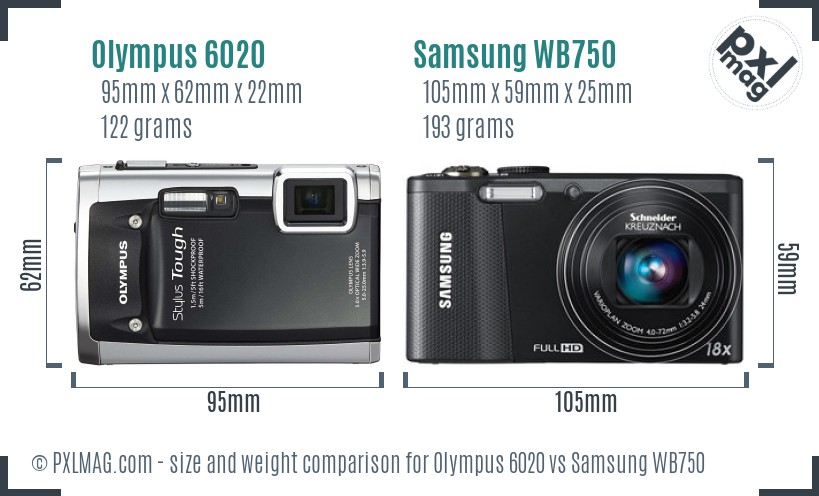 Olympus 6020 vs Samsung WB750 size comparison