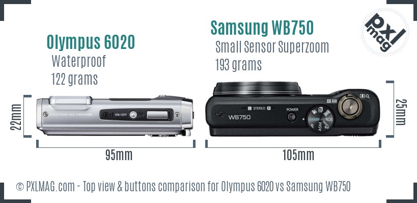 Olympus 6020 vs Samsung WB750 top view buttons comparison