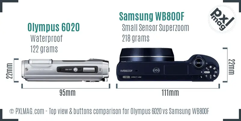 Olympus 6020 vs Samsung WB800F top view buttons comparison Olympus 6020 vs Samsung WB800F top view buttons comparison
