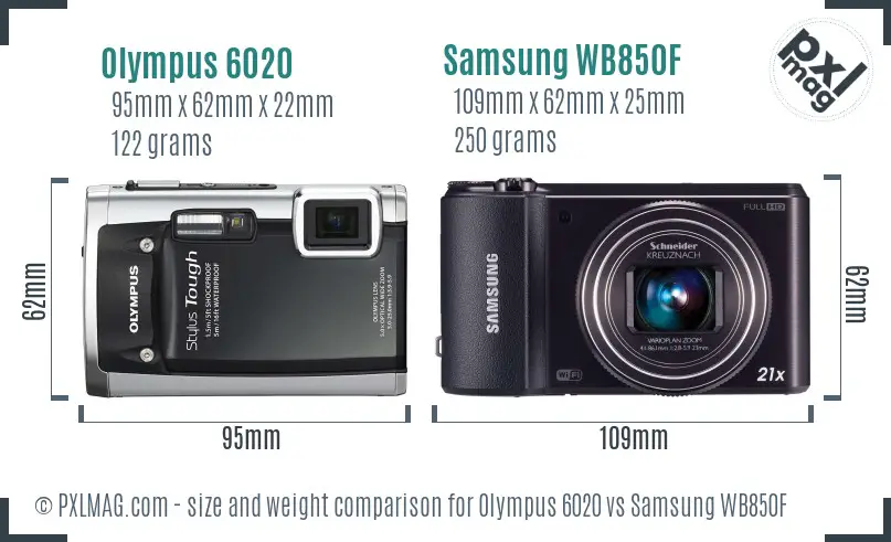 Olympus 6020 vs Samsung WB850F size comparison