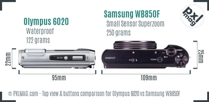 Olympus 6020 vs Samsung WB850F top view buttons comparison