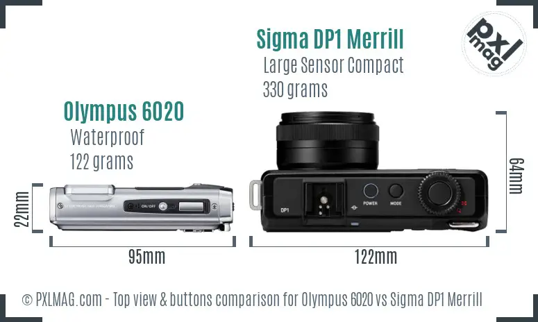 Olympus 6020 vs Sigma DP1 Merrill top view buttons comparison Olympus 6020 vs Sigma DP1 Merrill top view buttons comparison