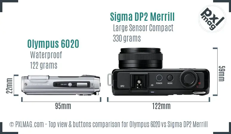 Olympus 6020 vs Sigma DP2 Merrill top view buttons comparison Olympus 6020 vs Sigma DP2 Merrill top view buttons comparison
