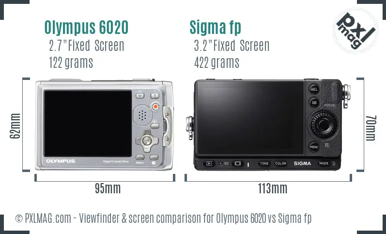 Olympus 6020 vs Sigma fp Screen and Viewfinder comparison