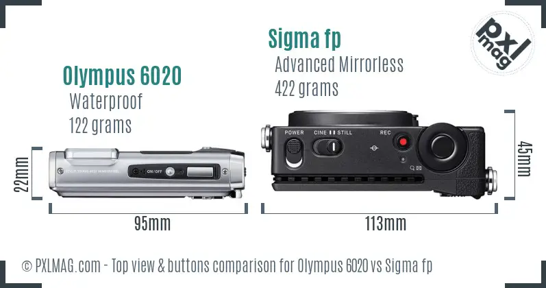 Olympus 6020 vs Sigma fp top view buttons comparison