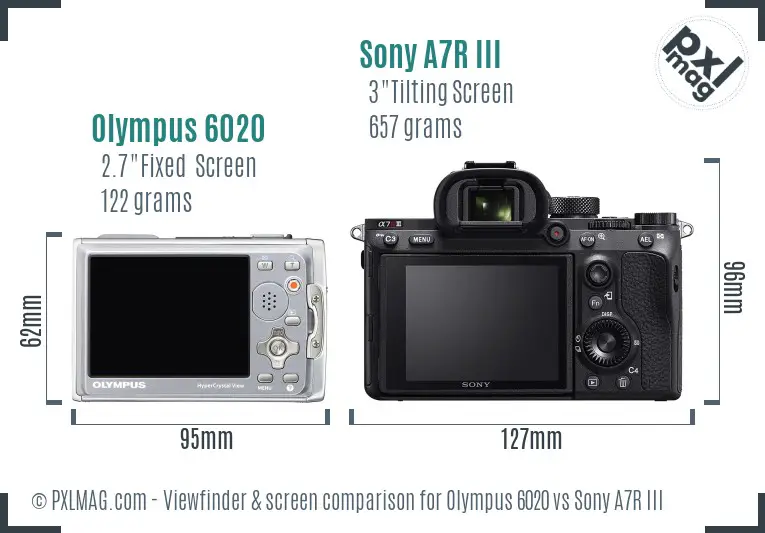 Olympus 6020 vs Sony A7R III Screen and Viewfinder comparison