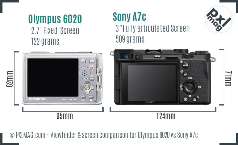 Olympus 6020 vs Sony A7c Screen and Viewfinder comparison