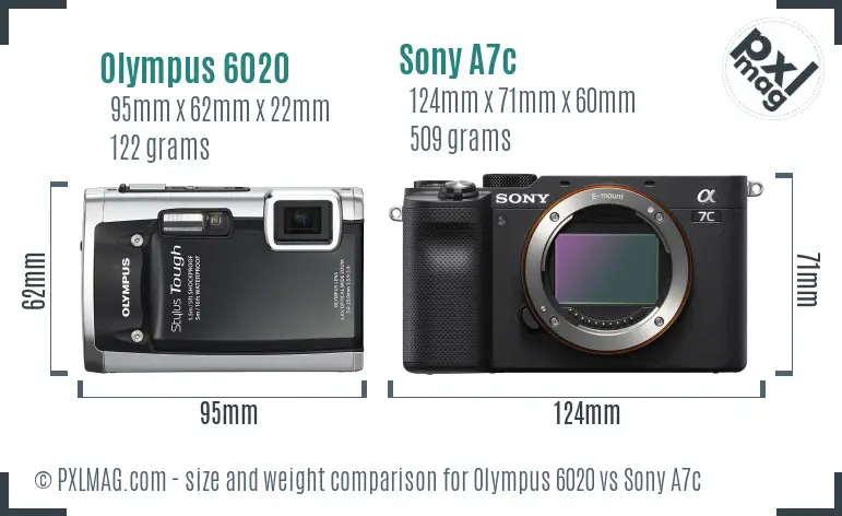 Olympus 6020 vs Sony A7c size comparison
