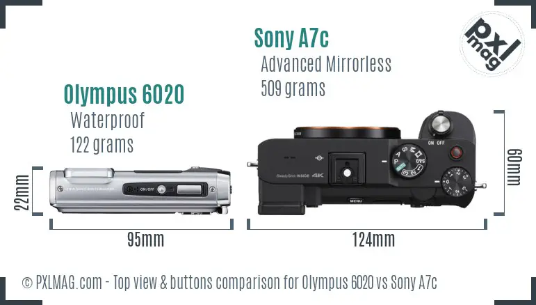 Olympus 6020 vs Sony A7c top view buttons comparison