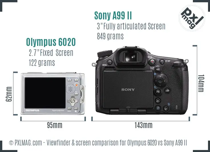 Olympus 6020 vs Sony A99 II Screen and Viewfinder comparison
