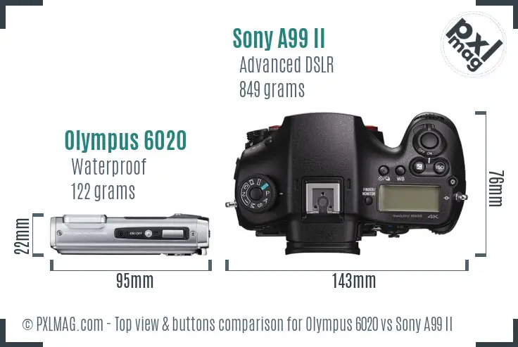 Olympus 6020 vs Sony A99 II top view buttons comparison