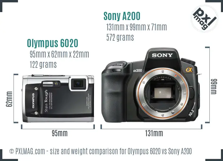 Olympus 6020 vs Sony A200 size comparison