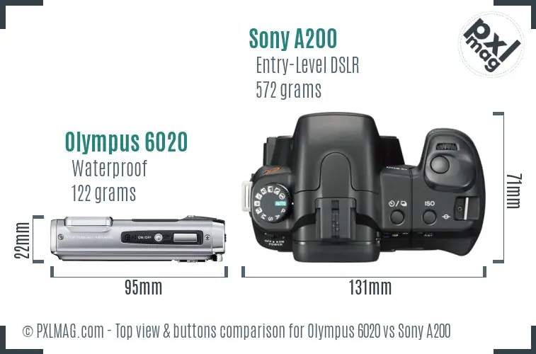 Olympus 6020 vs Sony A200 top view buttons comparison