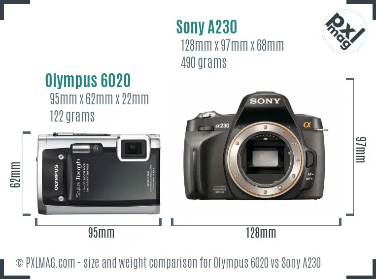 Olympus 6020 vs Sony A230 size comparison