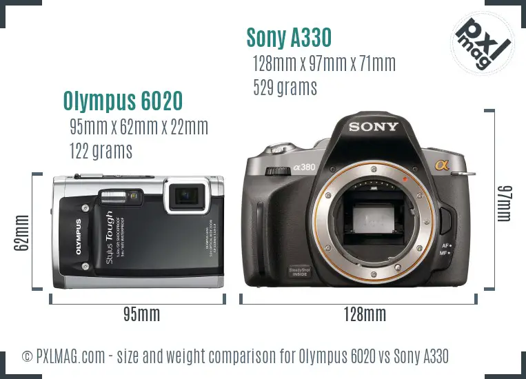 Olympus 6020 vs Sony A330 size comparison