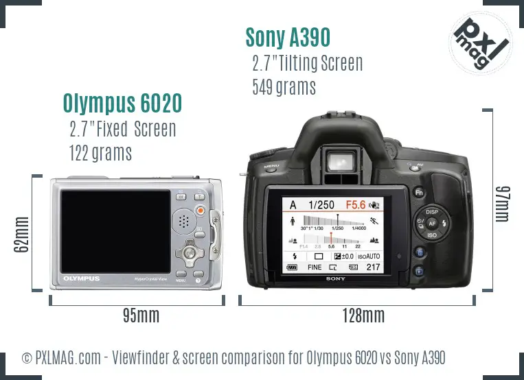 Olympus 6020 vs Sony A390 Screen and Viewfinder comparison