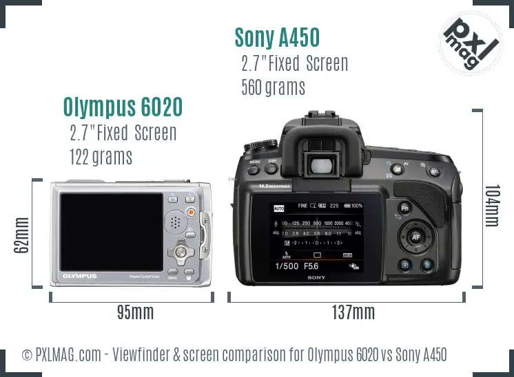 Olympus 6020 vs Sony A450 Screen and Viewfinder comparison