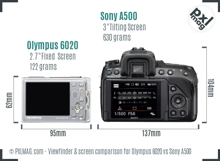 Olympus 6020 vs Sony A500 Screen and Viewfinder comparison