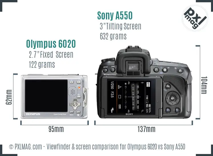 Olympus 6020 vs Sony A550 Screen and Viewfinder comparison