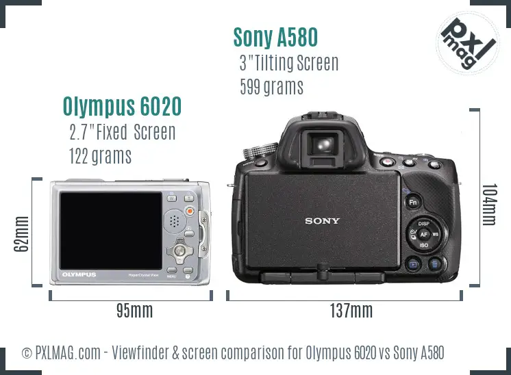Olympus 6020 vs Sony A580 Screen and Viewfinder comparison