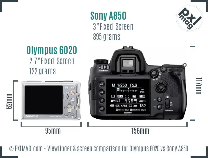Olympus 6020 vs Sony A850 Screen and Viewfinder comparison