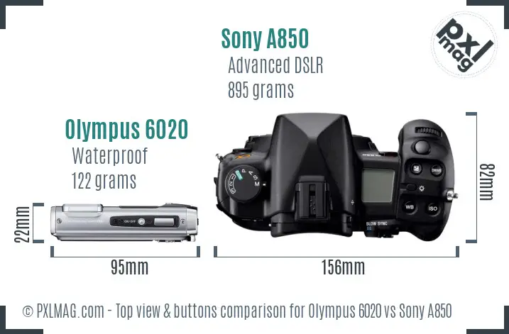 Olympus 6020 vs Sony A850 top view buttons comparison
