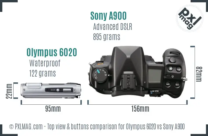 Olympus 6020 vs Sony A900 top view buttons comparison