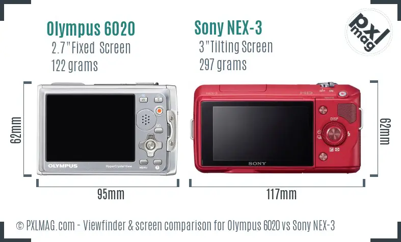 Olympus 6020 vs Sony NEX-3 Screen and Viewfinder comparison