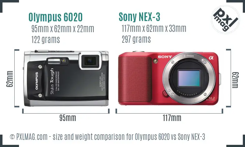 Olympus 6020 vs Sony NEX-3 size comparison