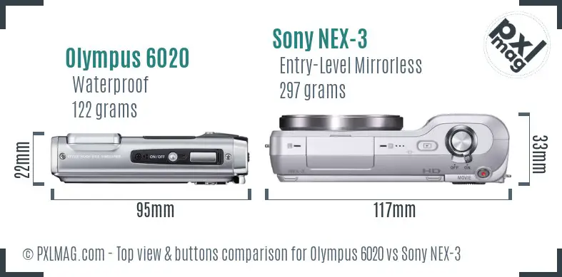 Olympus 6020 vs Sony NEX-3 top view buttons comparison