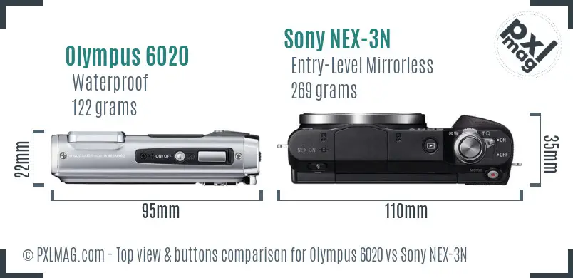 Olympus 6020 vs Sony NEX-3N top view buttons comparison