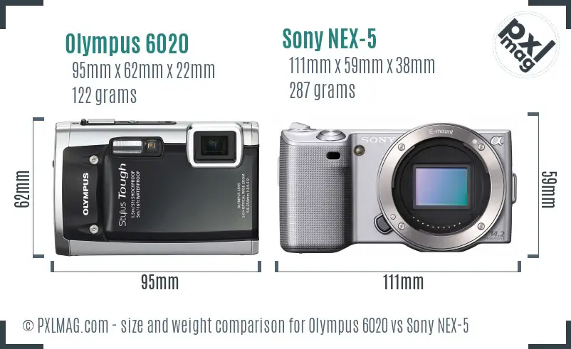 Olympus 6020 vs Sony NEX-5 size comparison