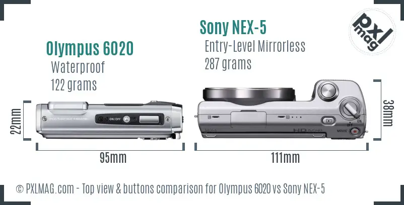 Olympus 6020 vs Sony NEX-5 top view buttons comparison