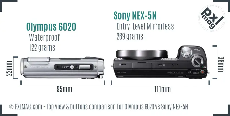 Olympus 6020 vs Sony NEX-5N top view buttons comparison
