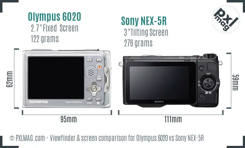 Olympus 6020 vs Sony NEX-5R Screen and Viewfinder comparison