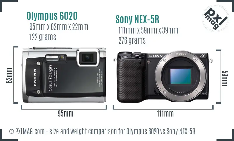 Olympus 6020 vs Sony NEX-5R size comparison
