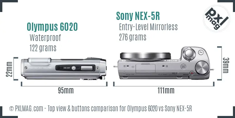 Olympus 6020 vs Sony NEX-5R top view buttons comparison
