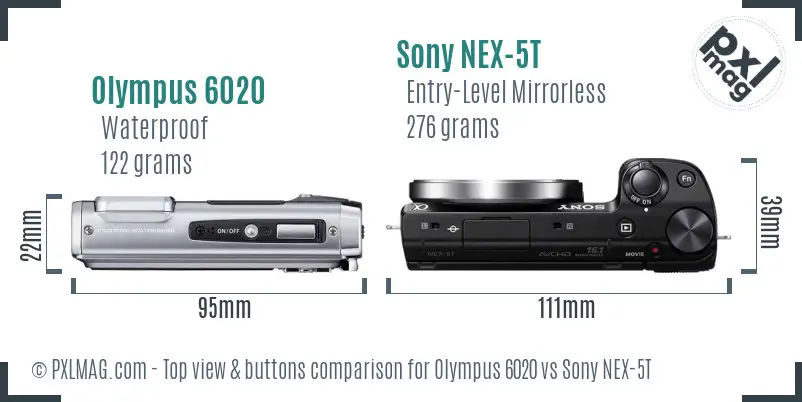 Olympus 6020 vs Sony NEX-5T top view buttons comparison