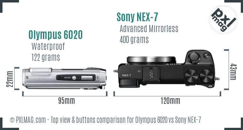 Olympus 6020 vs Sony NEX-7 top view buttons comparison