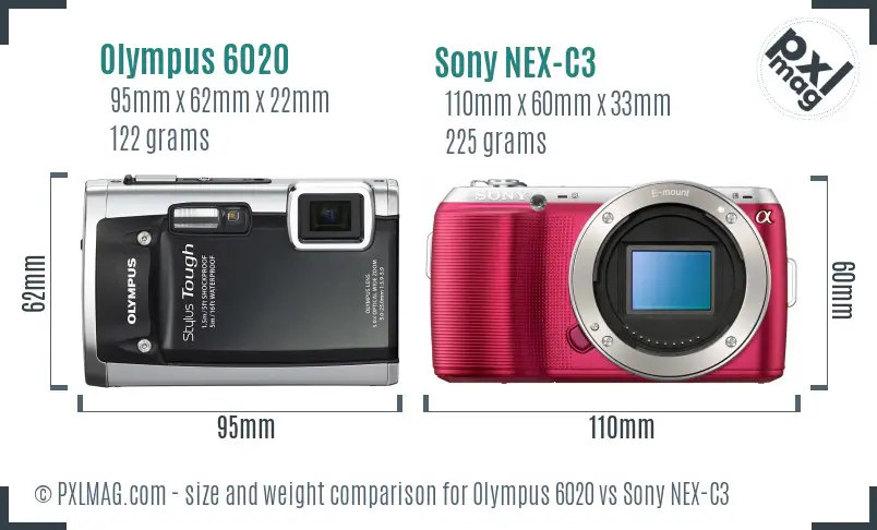 Olympus 6020 vs Sony NEX-C3 size comparison