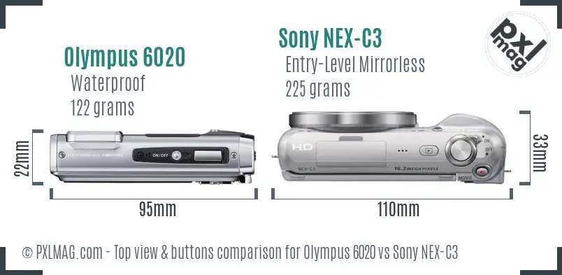Olympus 6020 vs Sony NEX-C3 top view buttons comparison