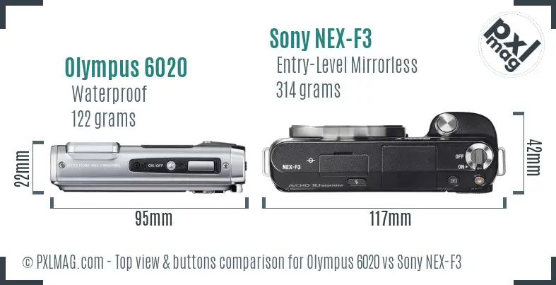 Olympus 6020 vs Sony NEX-F3 top view buttons comparison