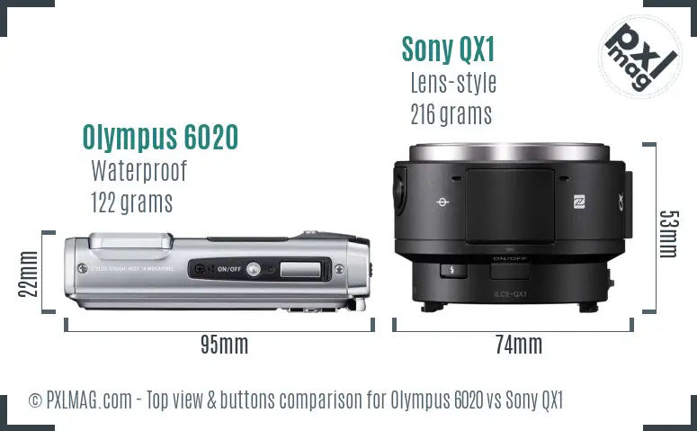 Olympus 6020 vs Sony QX1 top view buttons comparison