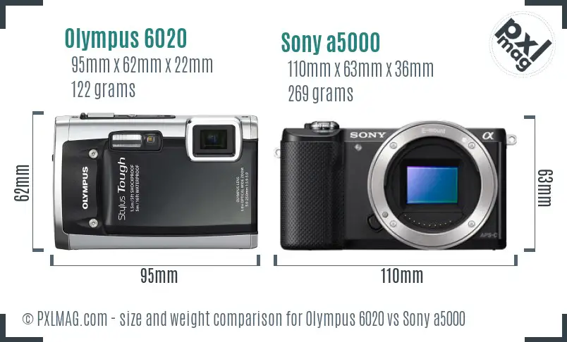 Olympus 6020 vs Sony a5000 size comparison