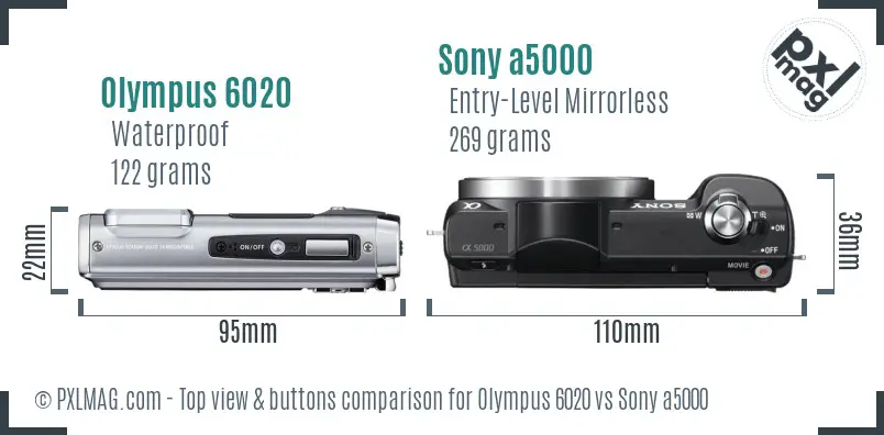 Olympus 6020 vs Sony a5000 top view buttons comparison